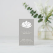 シンプルグレーと白ロータスフラワー名刺 名刺 (スタンド正面)