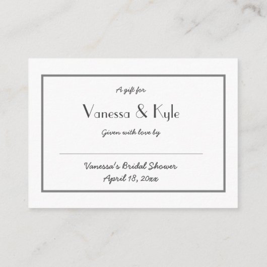 シンプルグレーのホワイトディスプレイシャワーインサート+ラベル エンクロージャーカード (裏面)