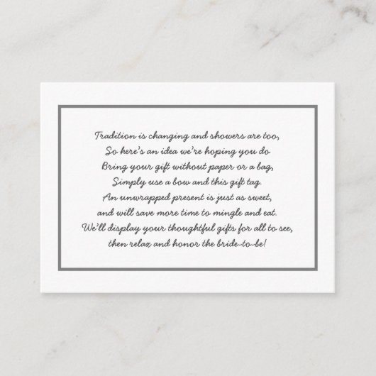 シンプルグレーのホワイトディスプレイシャワーインサート+ラベル エンクロージャーカード (正面)