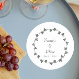 シンプルグレーアイビーリースモノグラム結婚ズ ラウンドペーパーコースター