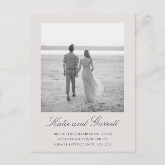 シンプルグレーエレガントな結婚式の日付を保存 案内ポストカード (正面)