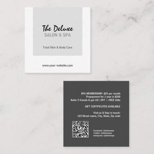 シンプルグレースクエアスパ スクエア名刺 (正面/裏面)