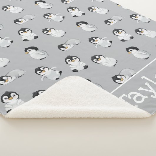 シンプルグレーペンギン冬のベビーシャワー シェルパブランケット (3/4)