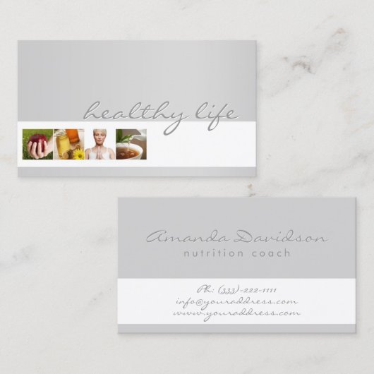 シンプルグレーミニマル栄養コーチカード 名刺 (正面/裏面)