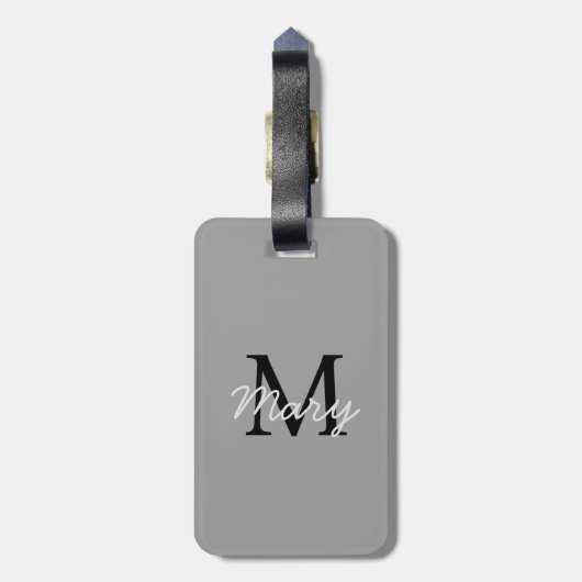 シンプルグレーモノグラム名前をカスタムする ラゲッジタグ (裏面縦)