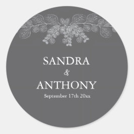シンプルグレーラインアートユーカリ結婚ス ラウンドシール