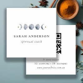 シンプルグレー月月月相QRコード スクエア名刺