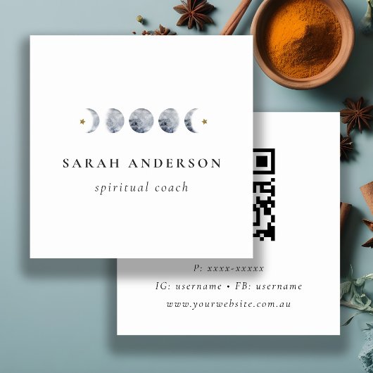 シンプルグレー月月月相QRコード スクエア名刺