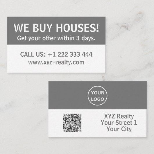 シンプルグレー白実在地投資家 名刺 (正面/裏面)