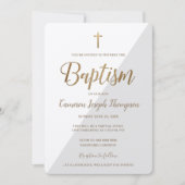 シンプルグレー白金ゴールドクロス仮想洗礼 招待状 (正面)