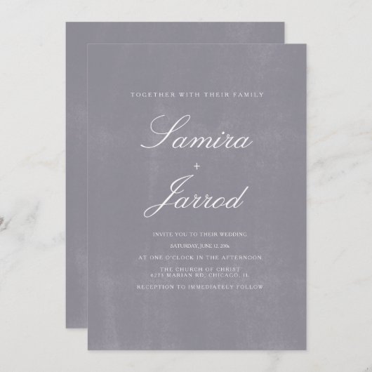 シンプルグレー石コン素朴クリー結婚ト 招待状 (正面/裏面)