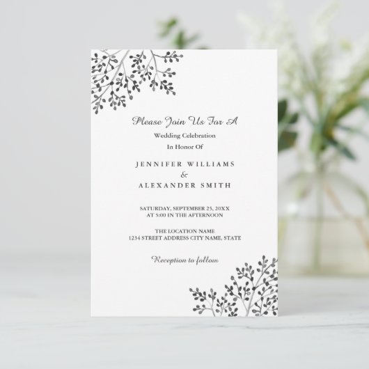 シンプルグレー自然結婚式招待状 招待状 (スタンド正面)