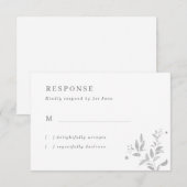 シンプルグレー葉ウェディングRSVPカード 出欠カード (正面/裏面)