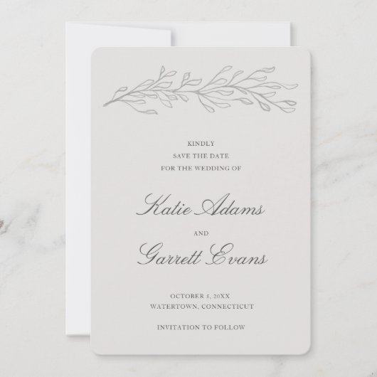 シンプルグレー非写真エレガントな結婚式 セーブザデート (正面)