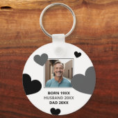 シンプルグレー&ブラックハート夫キープサケ写真 キーホルダー (正面)