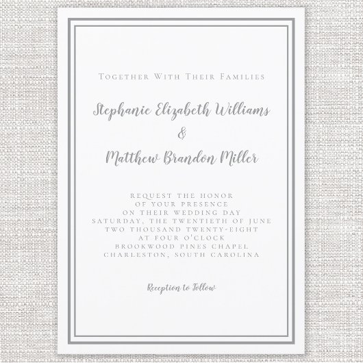 シンプルグレー&ホワイトのシック結婚ミニマモダンリスト 招待状