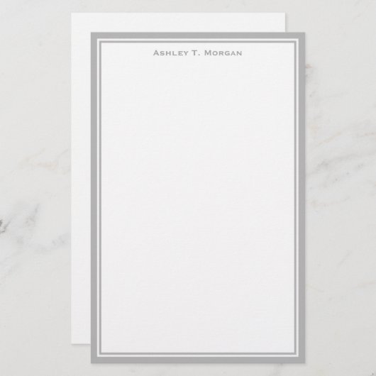 シンプルグレー/白い文房具パーソナライズされた 便箋 (正面/裏面)