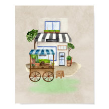 シンプルケーキカート付きカフェ – 暖かくエレガント