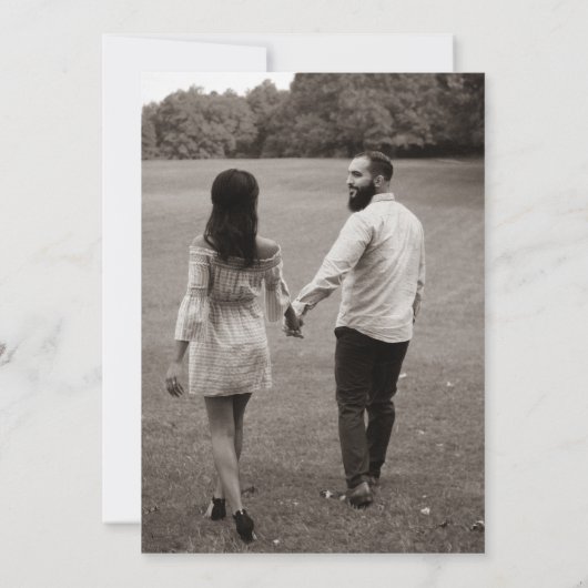 シンプルコケットボウブラック&ホワイトフォトズ結婚ズ セーブザデート (裏面)