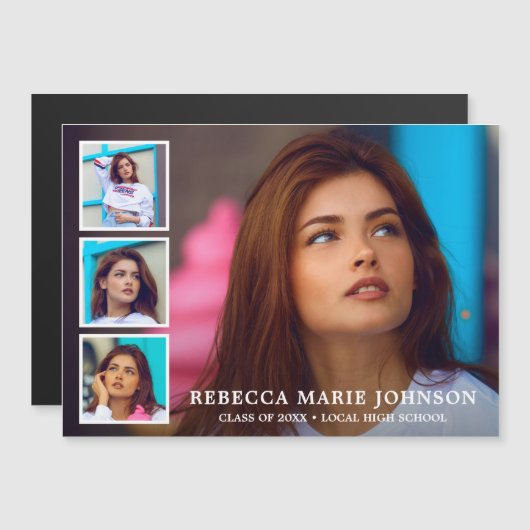 シンプルコラージュモダン卒業 マグネット招待状 (正面/裏面)