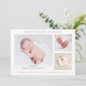 シンプルコラージュ |ベビーガールソフトピンク誕生 案内状 (スタンド正面)