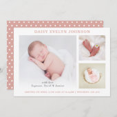 シンプルコラージュ |ベビーガールソフトピンク誕生 案内状 (正面/裏面)