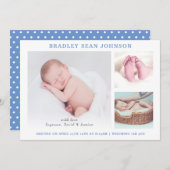 シンプルコラージュ |男の赤ちゃんブルーフォト誕生 案内状 (正面/裏面)