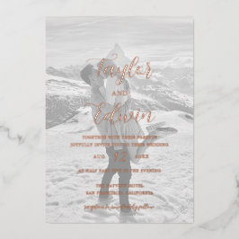 シンプルコンテンポラリーモダン写真結婚のバラ金ゴールド 箔招待状