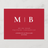 シンプルコンテンポラリーMonogram Red日付の保存 案内ポストカード (正面)