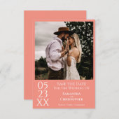 シンプルコーラルピモダンッミニマルク写真結婚の セーブザデート (正面/裏面)
