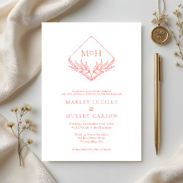 シンプルコーラルピンクホワイトボホモノグラム結婚ズ 招待状