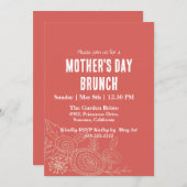 シンプルコーラルフローラマザーズデイブランチ 招待状 (正面/裏面)