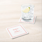 シンプルコーラルホワ結婚イトのミニマモダンリストパーティー スクエアペーパーコースター (インサイチュ)