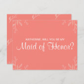 シンプルコーラル「私のメイド・オブ・オーナー（花嫁付き添い人）」カード 招待状 (正面/裏面)