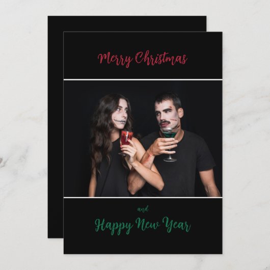 シンプルゴシック様式のメリークリスマスワンフォト シーズンカード (正面/裏面)