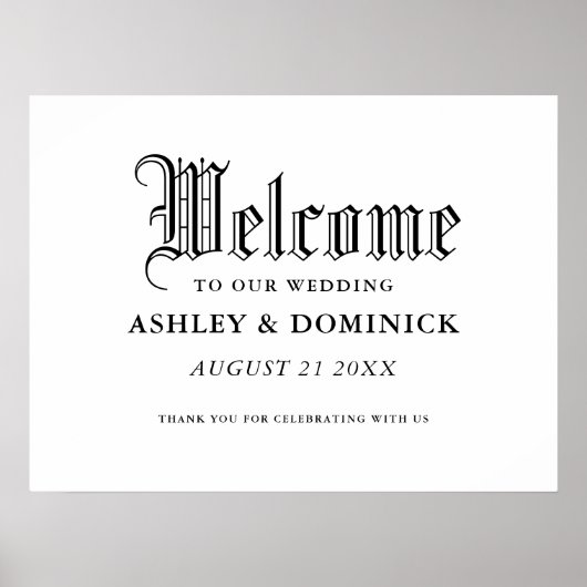 シンプルゴシック様式ウェルカムウェディングレセプションサイン ポスター (正面)