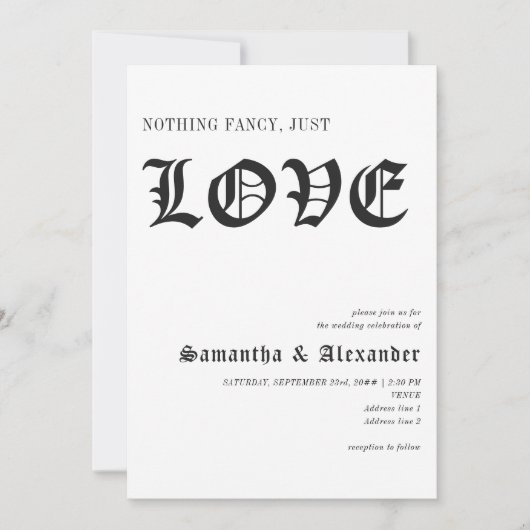 シンプルゴシッファンシーク無し愛結婚の 招待状 (正面)