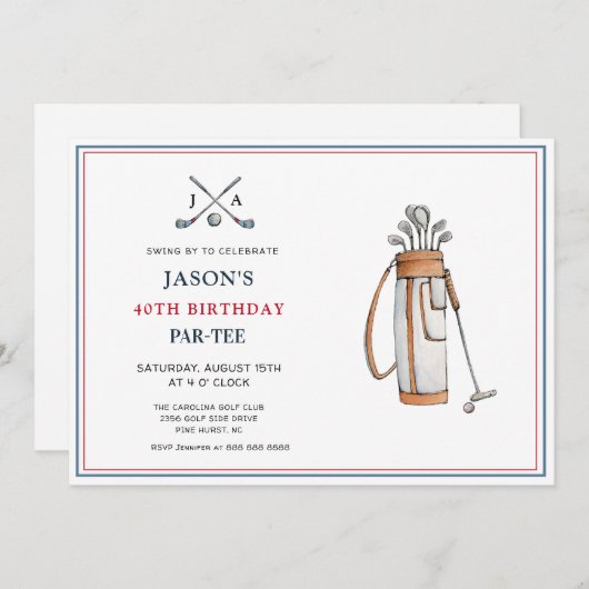 シンプルゴルフテーマPAR-T誕生日 招待状 (正面/裏面)