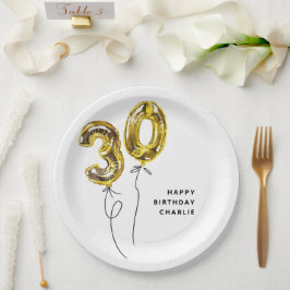 シンプルゴールドの数字の風船でお洒落な30歳の誕生日パーティー ペーパープレート