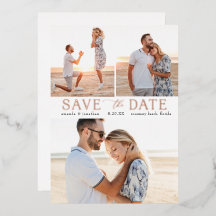 シンプルゴールドの複数写真を使ったSave the Date（結婚式日程の事前通知）グッズ