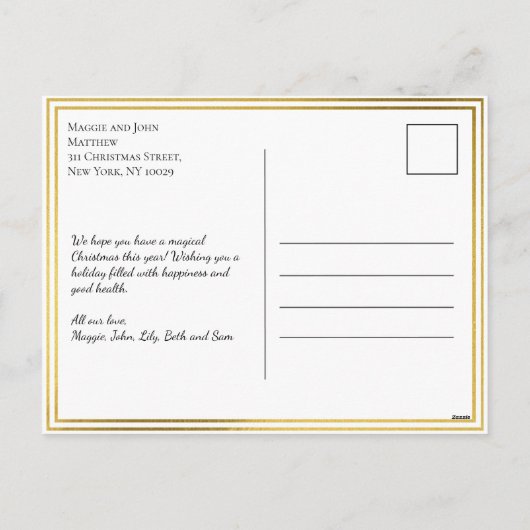 シンプルゴールドフォイルクリスマスファミリーフォトコラージュ シーズンポストカード (裏面)