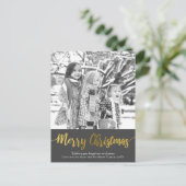 シンプルゴールドフォイルクリスマスファミリーフォト シーズンポストカード (スタンド正面)