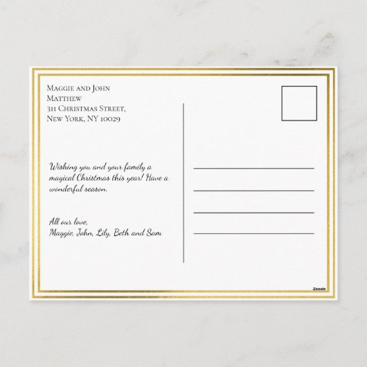 シンプルゴールドフォイルクリスマスファミリーフォト シーズンポストカード (裏面)