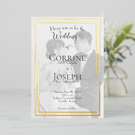 シンプルゴールドフォイルフォト結婚式招待状 箔招待状 (立ち正面)