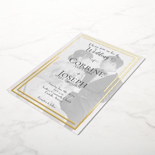 シンプルゴールドフォイルフォト結婚式招待状 箔招待状 (回転した状態)