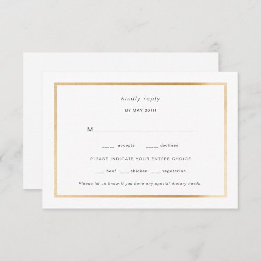 シンプルゴールドフォイルフレーム結婚式の出欠 出欠カード (正面/裏面)