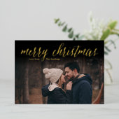 シンプルゴールドフォイルメリークリスマスフォトカードダーク 箔シーズンカード (立ち正面)