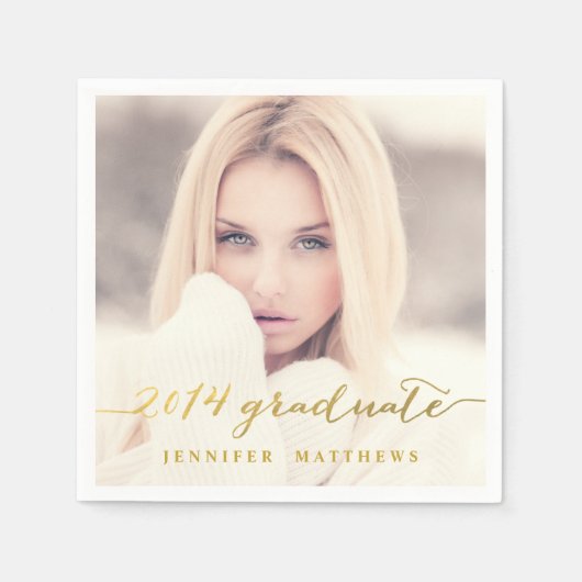 シンプルゴールドフォイル写真卒業紙ナプキンス スタンダードカクテルナプキン (正面)
