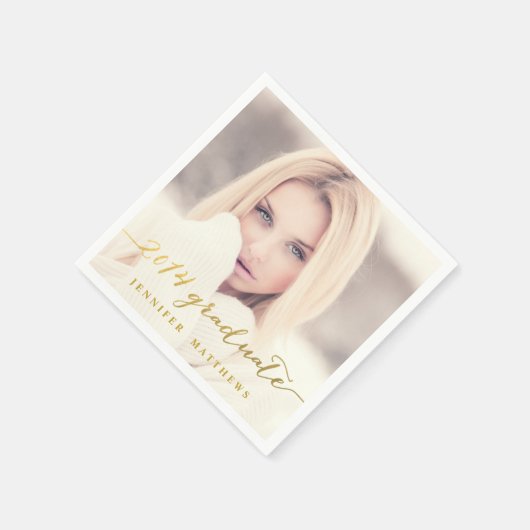 シンプルゴールドフォイル写真卒業紙ナプキンス スタンダードカクテルナプキン (角)