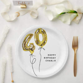 シンプルゴールド40 バルーン 40歳の誕生日パーティー ペーパープレート